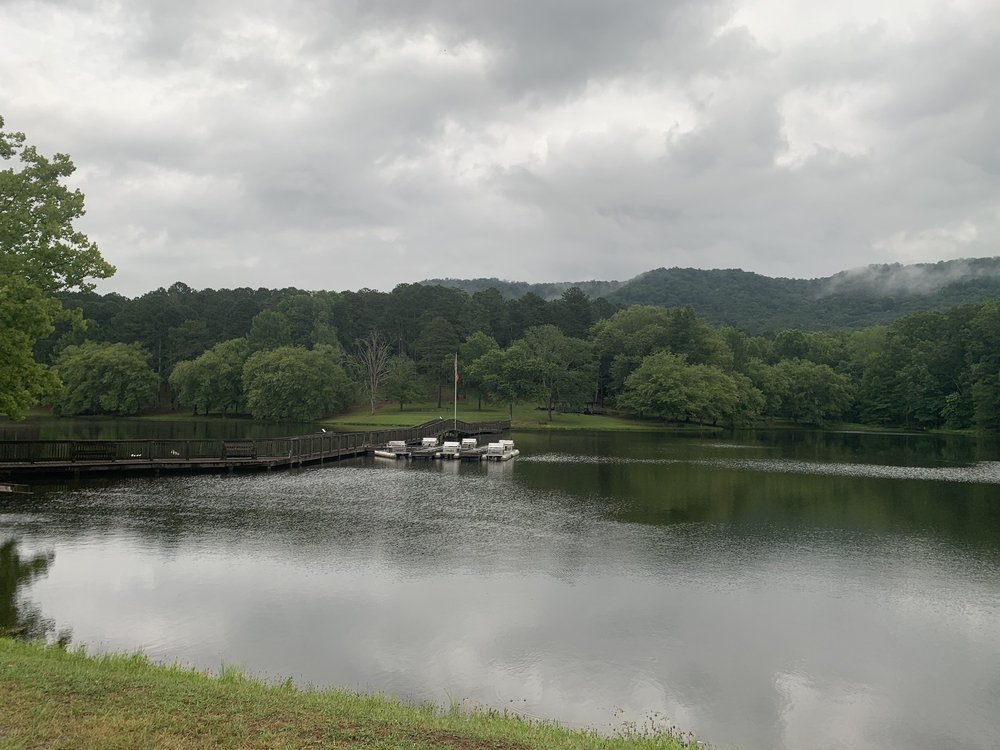 paddle boats on lake at sloppy state park