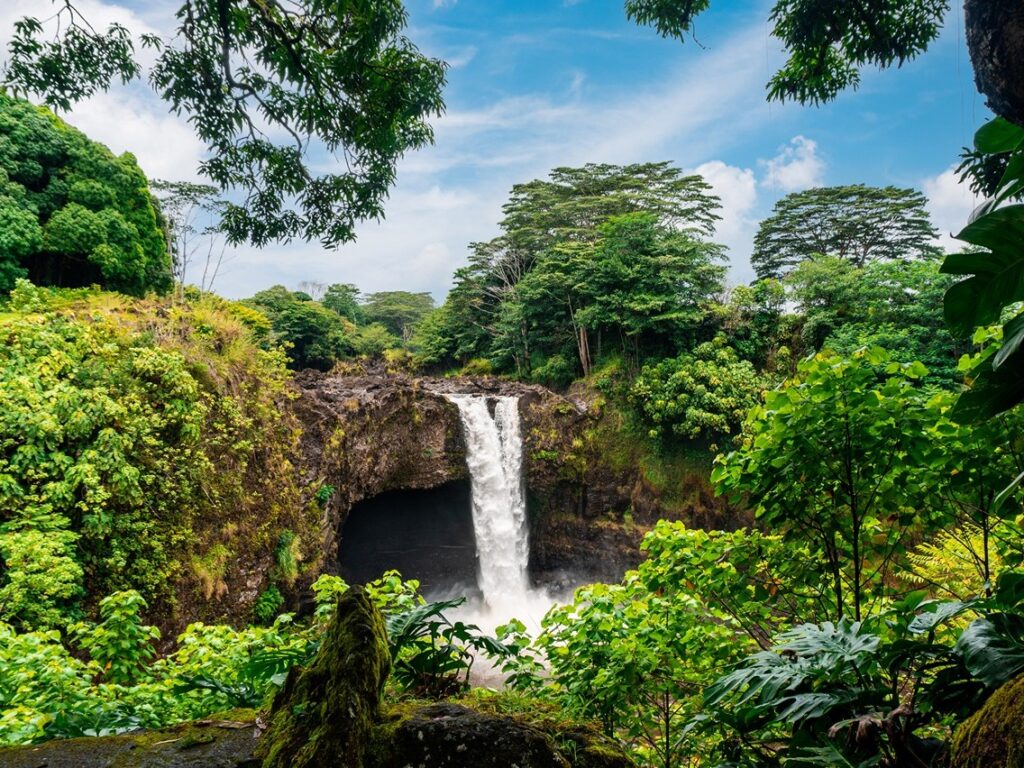 Waterfall on Big Island; best states to visit in June