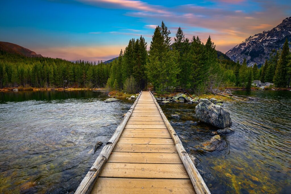 Sunset over Taggart Lake in the Grand Teton Mountains
