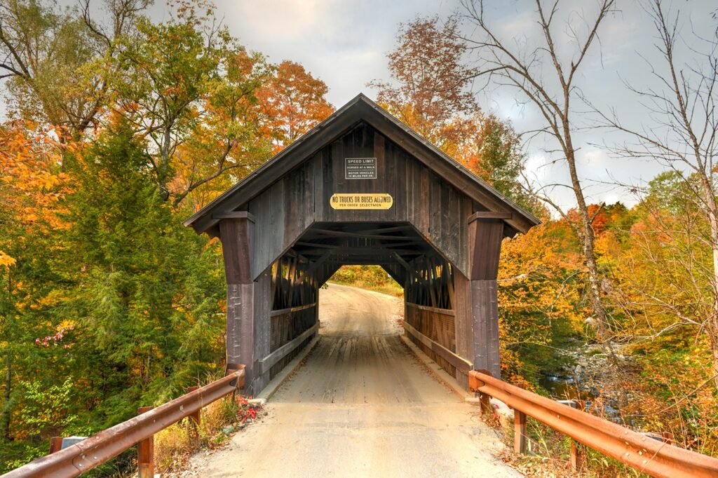 September Vacation Ideas: Cross Gold Brook Bridge in Stowe Vermont