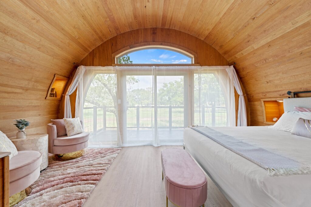 View out of Back Windows in Rose Wine Barrel Cabin