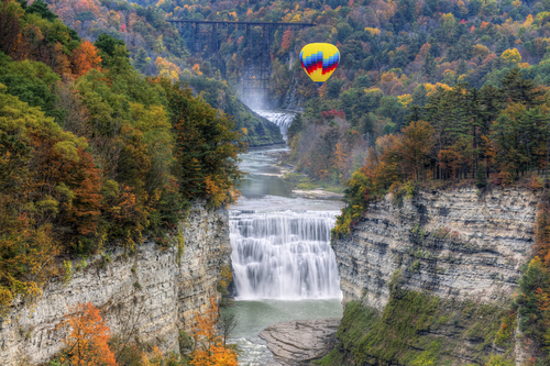 Upstate New York Fall Foliage: Rusty Brown Orange Leaves at Genesee Falls