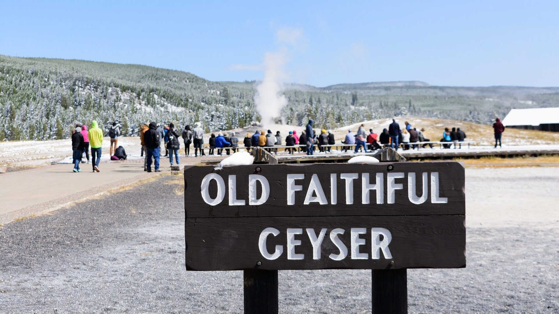 Old Faithful Geyser in Winter