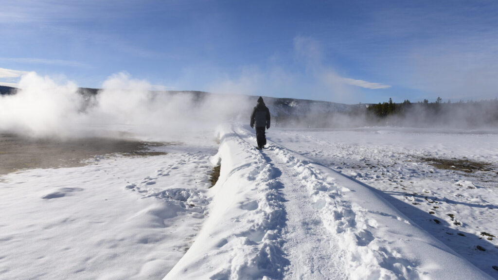 Walking in the Snow on Yellowstone Winter Trips