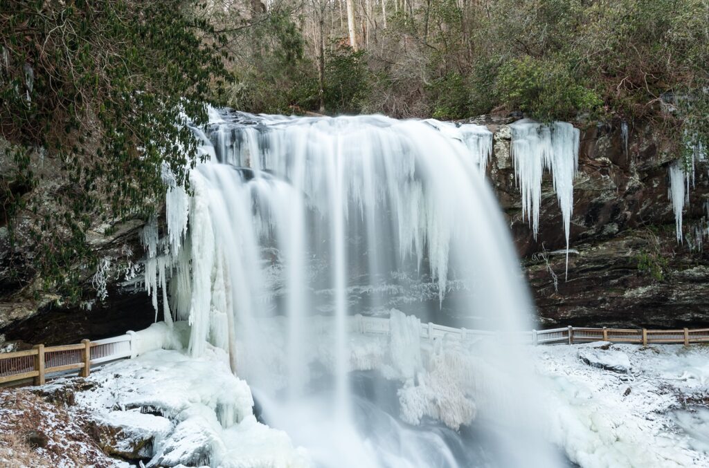 Winter Waterfall in Western NC on Christmas Cabin Getaways