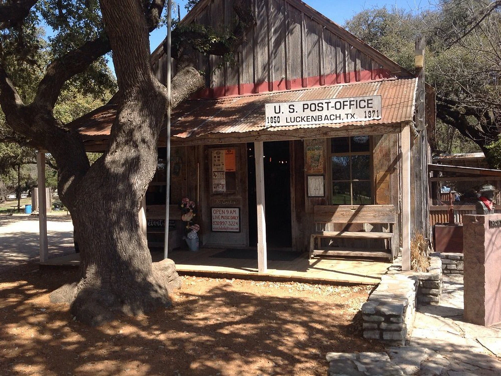 Historic Luckenbach Texas post office, a fun stop for a fredericksburg tx bachelorette trip.