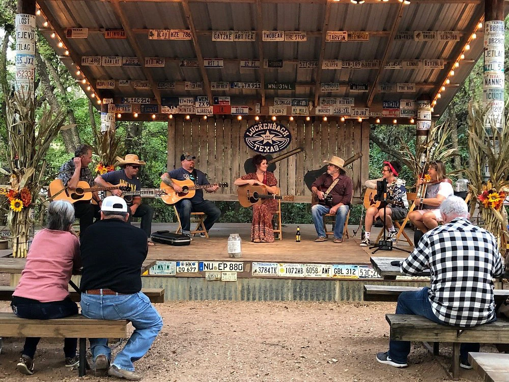 Live acoustic music performance at Luckenbach, a popular stop during a fredericksburg tx bachelorette.